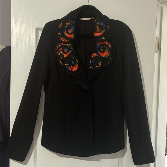 Soft Surroundings Blazer Black Colorful floral statement collar size M Unique - Picture 2 of 12